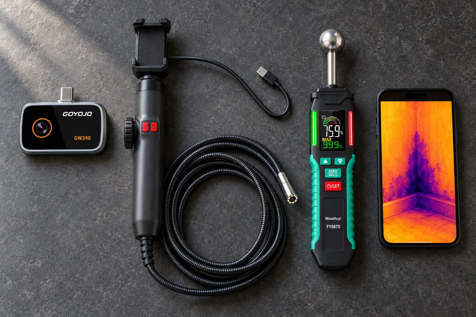 Spark Pro, Reach 360 and Damp: thermal camera, inspection camera and moisture meter