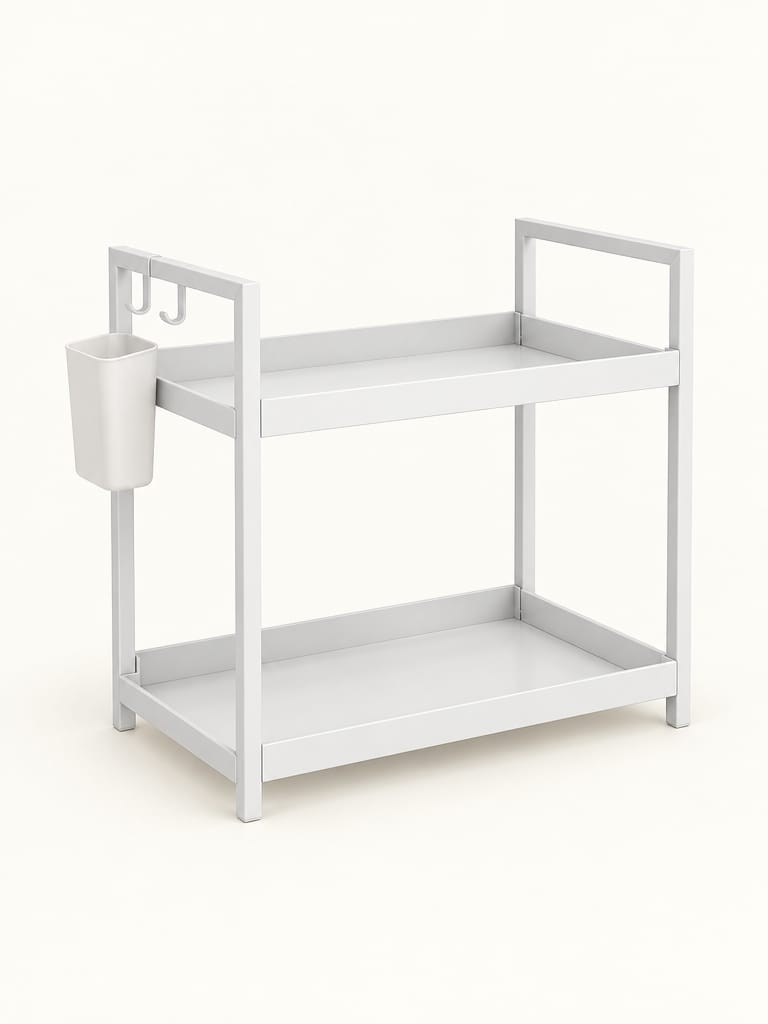 White 2-tier sliding under-sink organizer